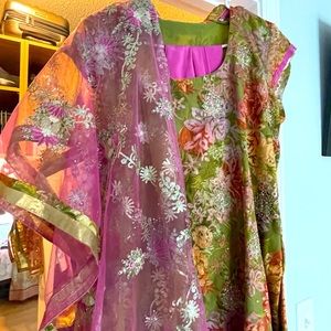 Pink and green salwar suit